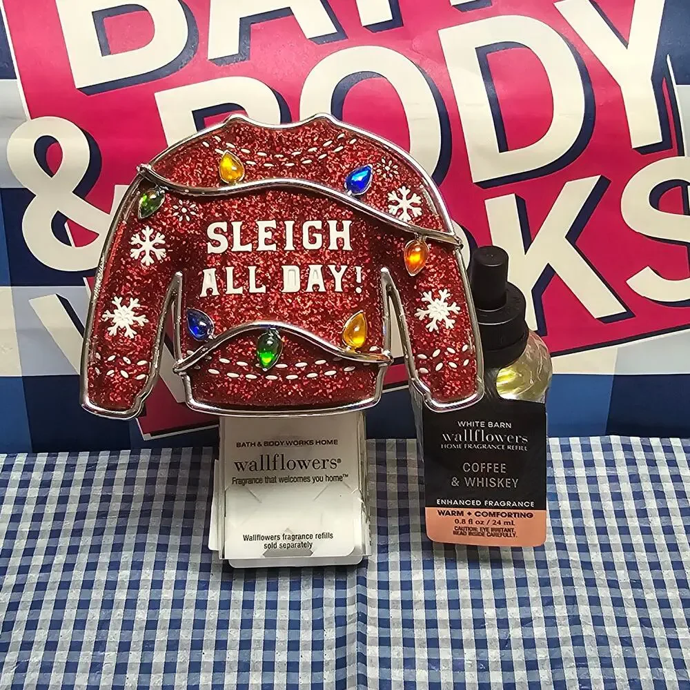 BBW Sleigh All Day Ugly Sweater Wallflower Fragrance Plug In & Coffee Refill